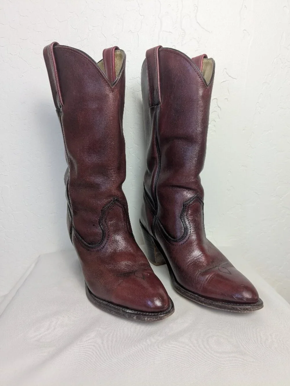 Vintage Frye 7104 Western Cowboy Boots Women's 8.5B Oxblood Burgundy USA 70s - Picture 1 of 16